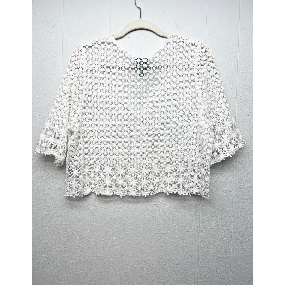 Rabbit Designs White Crochet Cardigan Womens L Cotton Y2K Dainty Fairy Grunge - Picture 5 of 10